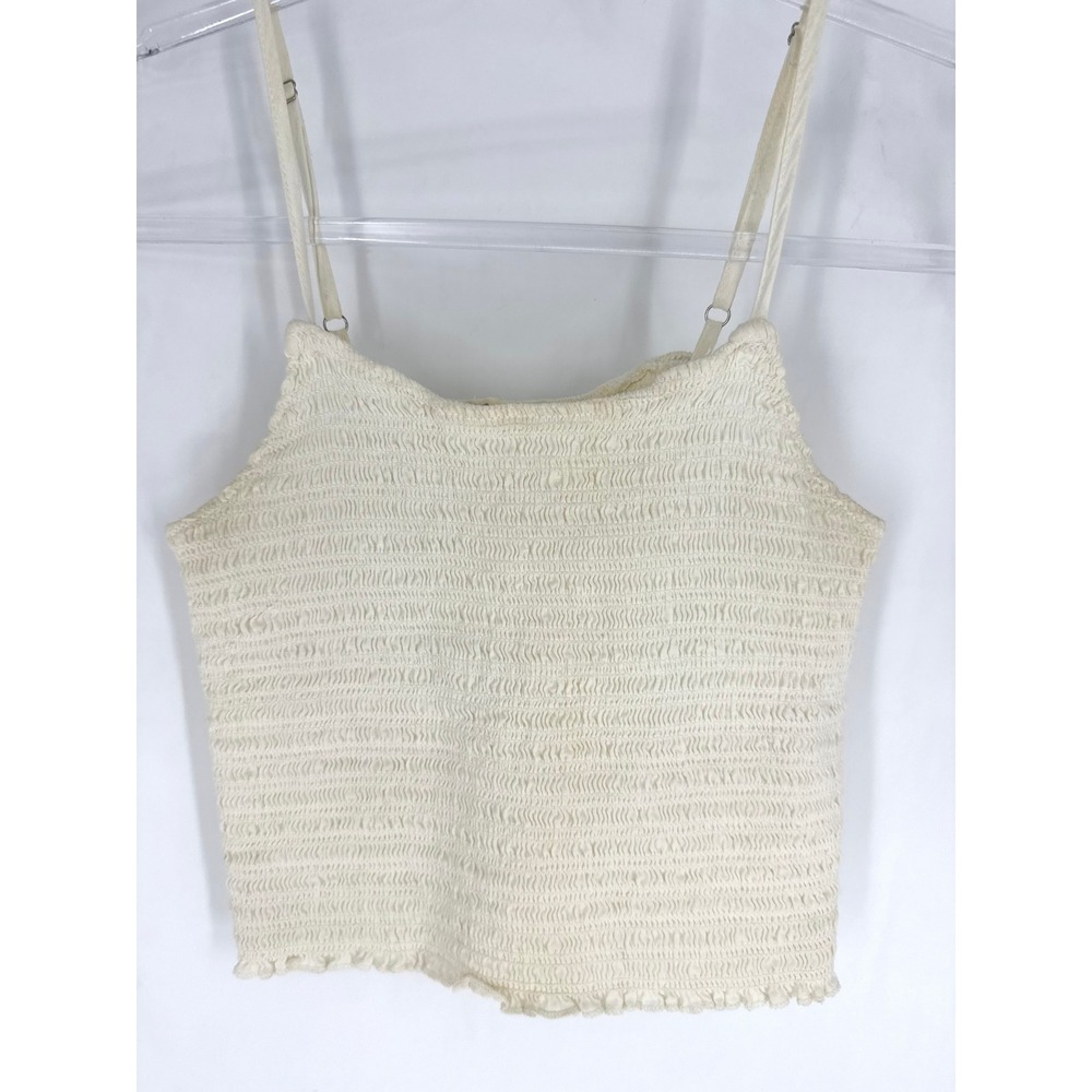 John Galt Brandy Melville Cream Smocked Linen Blend Crop Top Cami One Size